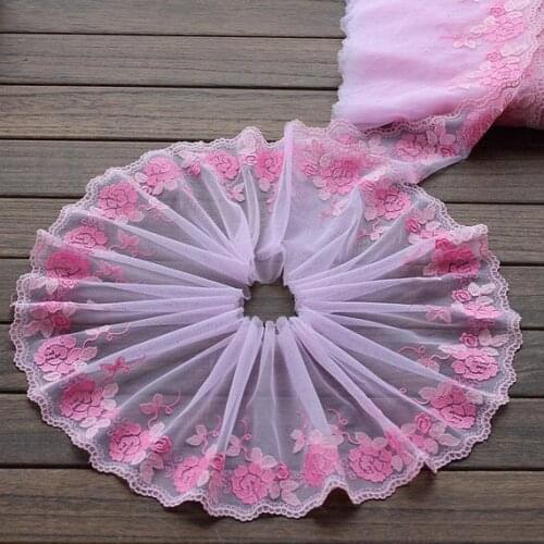 2yds Lace Trim Exquisite Pink Flower Embroidered Tulle Lace 7.87" Wide