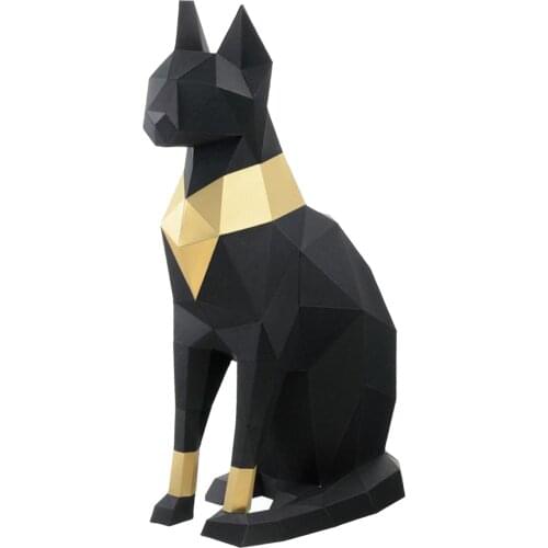Large Pre-cut Paper Egyptian Cat Model Building Kit Geometric Stereoscopic Animal Desktop Decor Birthday Gift
