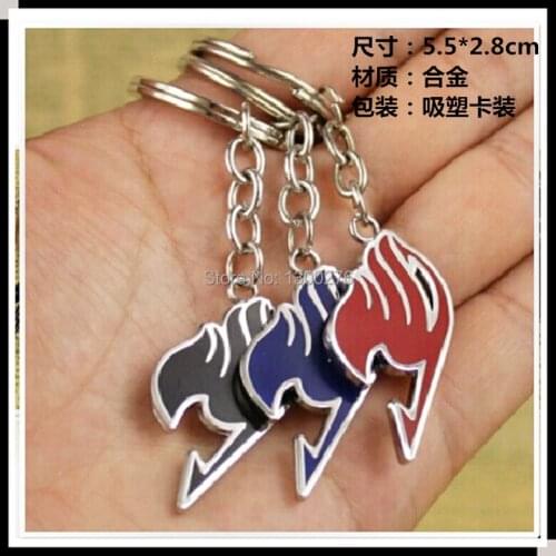 Fairy Tail Natsu Dragneel metal pendant keychain black blue red keyring 3 colors set