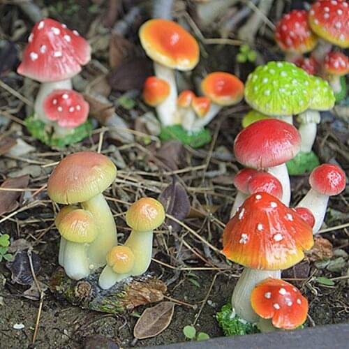 Mushroom Cake Decoration Micro Landscape Ornament Resin Handicraft Bonsai Color Mushroom Happy Birthday Party Decor Kids Girls