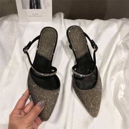 Kmeioo wedding shoes women glitter high heels slip-on mules slingback pumps bling stiletto woman pointed toe bride shoes