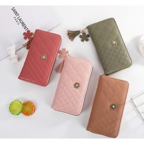Korean PU Leather Women Wallets Fashion Long Zipper Tassel Coin Purses Female Portable Clutch Ladies Credit Card Holder Handbag