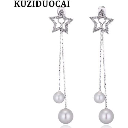 Kuziduocai New Fashion Jewelry Will Not Fade Star Tassel Natural Shell Pearl Zircon Earrings For Women Girl Gift Pendiente E389