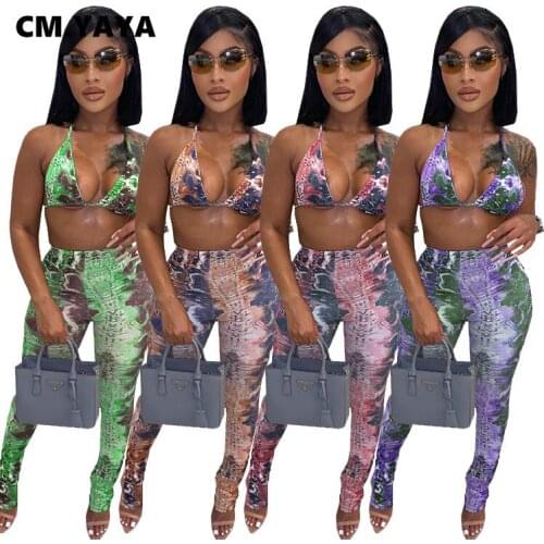 CM.YAYA Summer Women Two 2 Piece Set Outfits Sporty Sweatsuit Bra +Legging Pants Print Matching Set Sexy Night Club Tracksuit