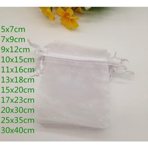 100pcs Organza Jewelry Bags Jewelry Packaging Bag White Drawstring Organza Bags Wedding Christmas Packaging For Jewelry Pouches