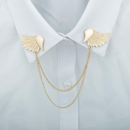 Metal Brooches Collar Pins Mens Womens Shirt Business Banquet Party Show Simple Personality Angel Wings Chain Brooch Gifts