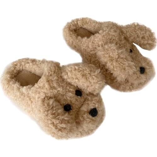 Cute Fluffy Dog Slippers Women Home Furry Slippers Animal Comfortable Winter Shoes Plush Ladies House Slipper Indoor Sandles