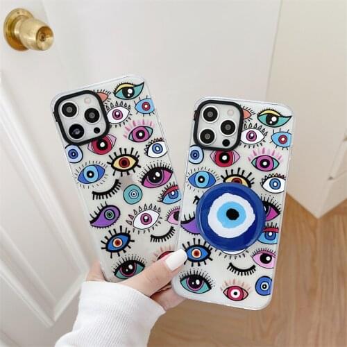 Cute INS Eye Silicone TPU Shockproof with Bracket soft phone case for iphone 12 11 Pro Max X XS Max XR 7 8 Plus Anti-fall cover