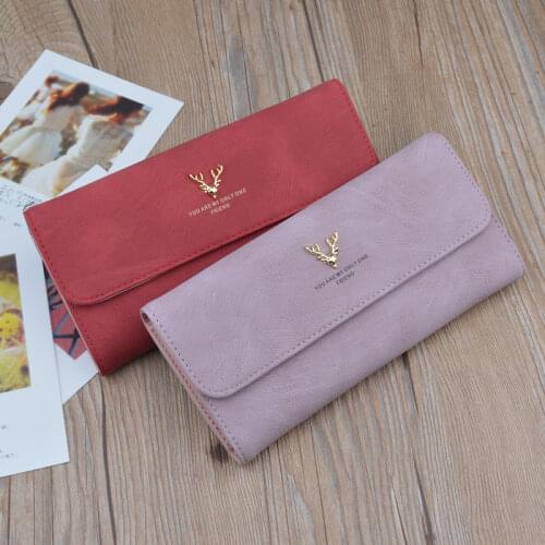 Multifunctional Fashion Womens Wallets 2020 New Frosted Long Wallet Retro Snap Clasp Clutch Bag PU Leather Female Coin Purse