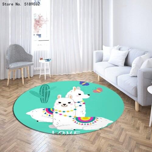 Cartoon Carpet Alpaca Pattern Kids Bedroom Floor Mat Anti Slip Area Rug Round Carpet Non-Slip Bath Mat Kitchen Mat 3D Print Mat