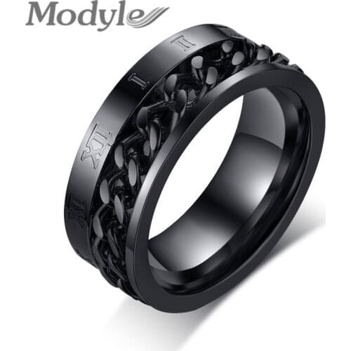 Modyle 2021 New Brand Punk Vintage Male Spinner Black/Gold/Silver Color Stainless Steel Chain Spinner Ring for Men