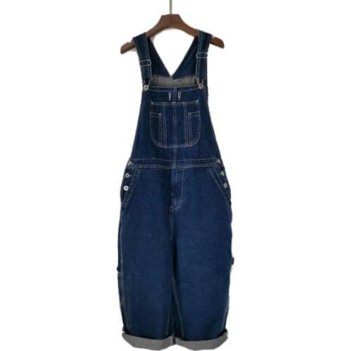 Mens Denim Overalls 2020 Mens Plus size 46 48 50 Overalls Fashion Big pocket Jumpsuit Retro Jumpsuit Shorts Blue Bib pants