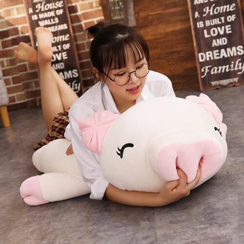 Lovely Pig Stuffed Doll Lying Plush Piggy Toy White/Pink Animals Soft Plushie Hand Warmer Blanket Kids Comforting Gift