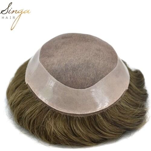 Natural Men Toupee Indian Hairs Knot Easy Wear Durable Hair System Replacement Medium Density Comfortable D7-3 Mens Wigs