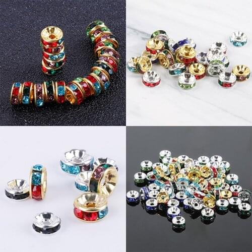 New 6/8mm 50pcs/bag Gold Silver Color Rhinestone Crystal Bead Iron copper Spacer Beads for DIY Jewelry Making Accessories