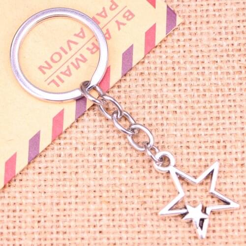 20pcs New Fashion Keychain 27x21mm hollow double star Pendants DIY Men Jewelry Car Key Chain Ring Holder Souvenir For Gift