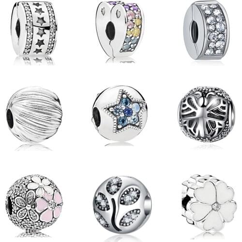 2021 New Original Bead Alloy Love Star Flower Clip Stopper Charm Fit Original Pandora Bracelet Bangle Necklace DIY Women Jewelry