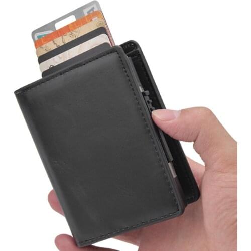 New mens short wallet automatic pop-up aluminum alloy card holder anti-theft rfid brush anti-magnetic card holder wallet