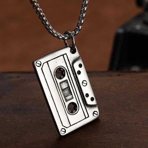 Punk Hip Hop Rock Retro Tape Pendant Necklace Stainless Steel Biker Men Necklace Chain Fashion Punk Jewelry Gift Wholesale