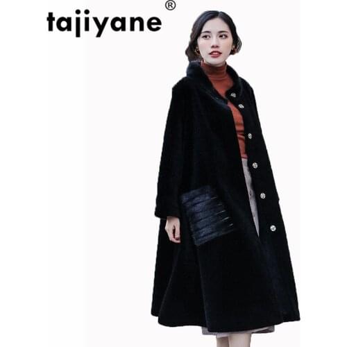 Real Fur Coat Mink Fur Pocket Natural Pure Wool Coat Autumn Winter Jacket Women Clothes 2020 Korean Vintage Long Coats ZT1337