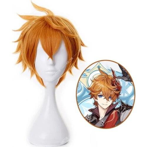 Genshin Impact Tartaglia Cosplay Short Brown Heat Resistant Synthetic Hair Halloween Party Anime Cosplay Wigs