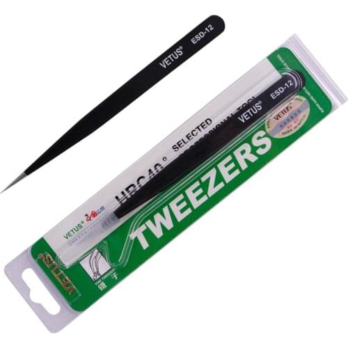 Vetus ESD Tweezers Tool High Precision Tip Curved Straight Eyelash Black Tweezers