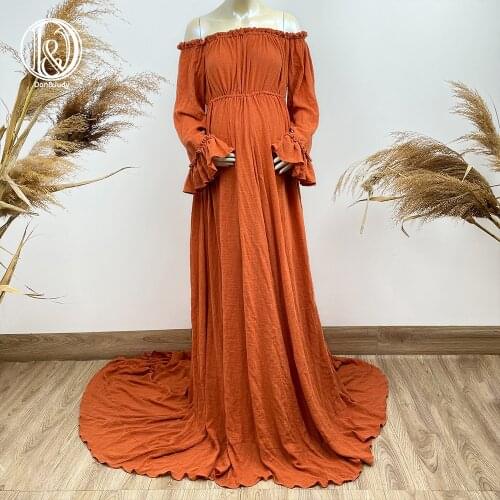 Don&Judy Cotton Shoulderless Maternity Dresses For Photo Shoot Maxi Gown Women Pregnant Photography Props Pregnancy Party Dress