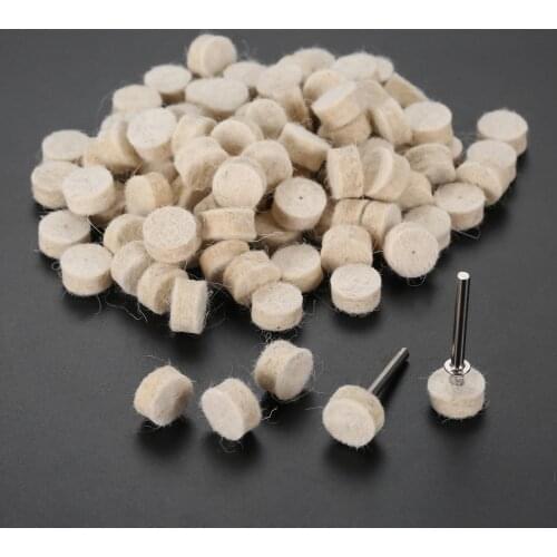 100Pcs Wool Felt Polishing Buffing Pad 13mm +2 Shank/Screw Mandrels Fit for Dremel Polishing Wheel Grinding Buffing Rotary Tools