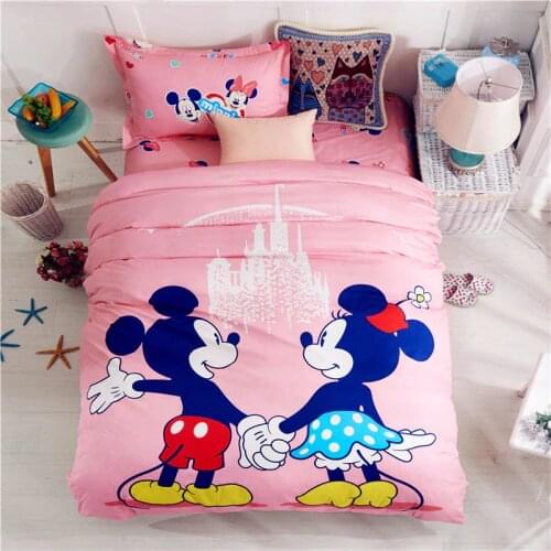 100% Cotton Pink Mickey and Minnie Bed Linens Single Twin Size 3d Quilt Duvet Cover Set Kids Girl Bedding Set Home Textile 3/4pc