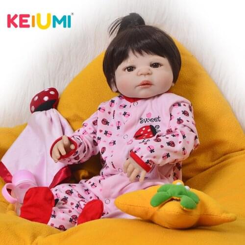 KEIUMI True To Life 23'' Reborn Baby Girl Dolls Full Silicone Body 57 cm Realistic Vinyl Babies Doll For Kids Playmate Baby Toy