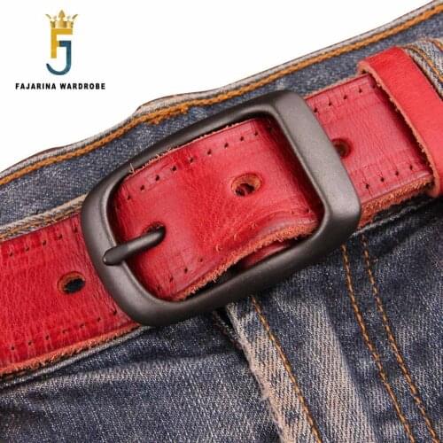 FAJARINA Quality Unique Fashion Unisex Retro Belts Jeans Mens Black Red Brown Geunine Leather 33mm Belt for Men Women N17FJ179