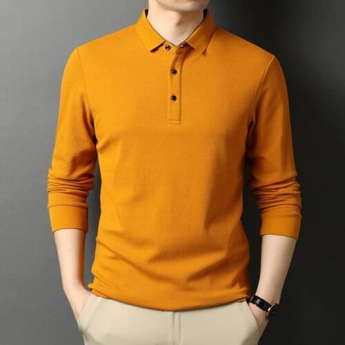 Long-sleeved POLO Shirt Mens Autumn Lapel Solid Color Large Size Long-sleeved T-shirt Casual Business Mens Fashion Trend Men