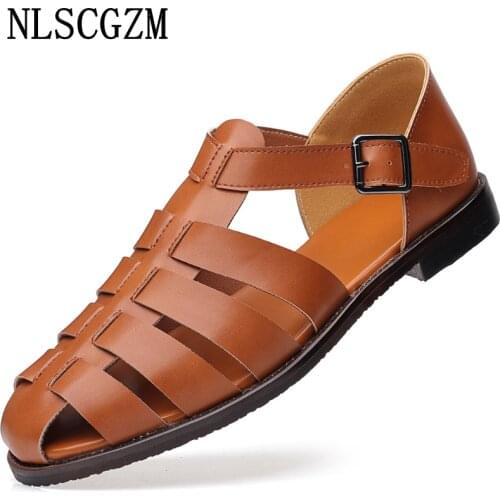 Beach Shoes Man Sandals 2021 Summer Gladiator Sandals for Men Slides Mens Sandals Genuine Leather Casual Shoes Zapatos De Hombre