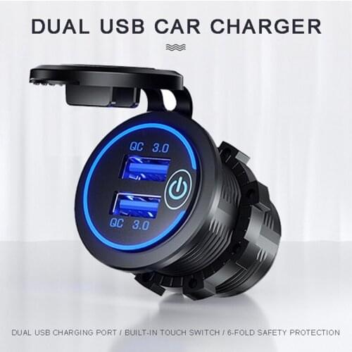Universal Cigarette Lighter Car Charger Dual USB Car Charger with Touch Switch Quick Charge Car Phone Charger USB