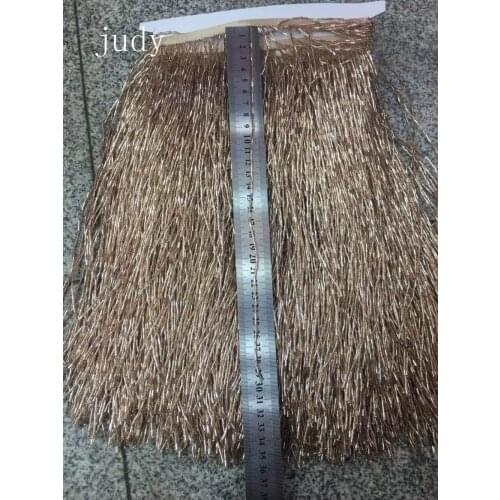 Ym0291# 30cm Lace embellished apricot golden tassel DIY Latin dress costume accessory stock fringe trim
