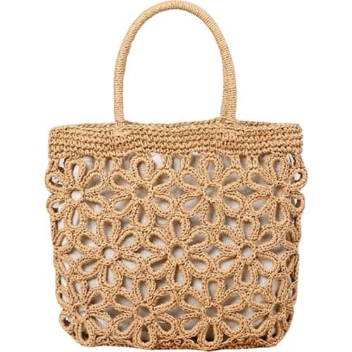 Casual Hollow Straw Women Handbag Wicker Woven Shoulder Bag Summer Beach Rattan Bag Large Capacity Tote Bali Purse