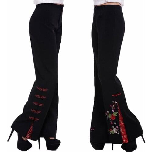 Spring Autumn style Plus Size 5XL tall waist Embroidered costume split micro speaker Chinese Style trousers women pants