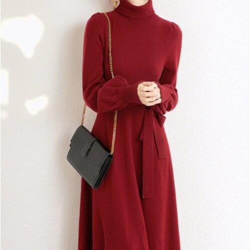 Winter Korean Red High Waist Maxi Long Dress Knitting Striped Knitted Sweater Pullovers Women Jumper Pull Femme Dress Sashes
