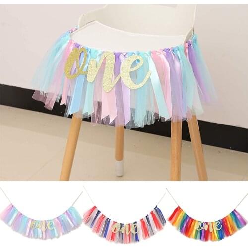 1PC Birthday Banner Highchair Tulle Garland Banner First Baby Shower Photo Prop Girl Boy Birthday Decoration