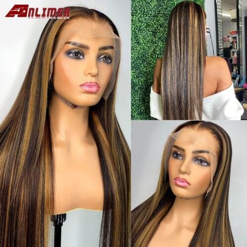 13x6 Deep Part Lace Front Straight Wig 150% Ombre Blonde Highlight Remy Human Hair Wig Brazilian Remy Silk Base Wig Bleach Knots