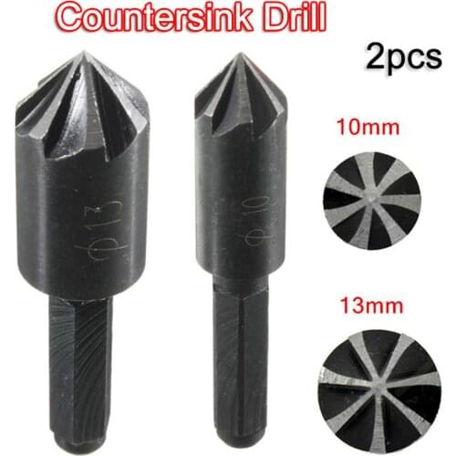 2 Pcs 7 Flute Countersink Drill Bit Black 1/4 Hex Shank Countersink Boring Set For Woodworking Metal Quick Change Drill Bit Tool