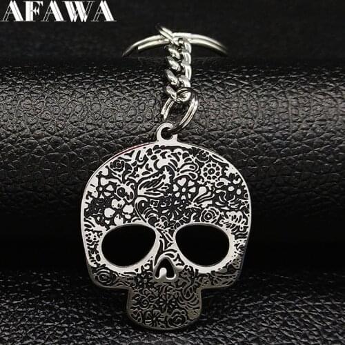 2021 Gothic Skull Stainless Steel Key Chain Car for Men Black Silver Color Keychain Jewelry llavero hombre K77593B