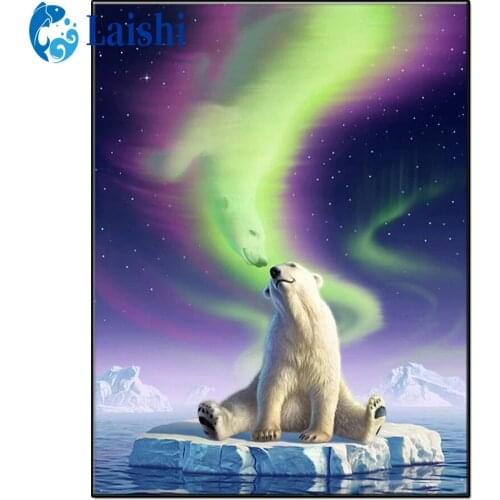 5D DIY Polar bear, northern lights Diamond Painting Rhinestone Embroidery Cross Stitch Kit Mosaic Diamond Art Home Decoration