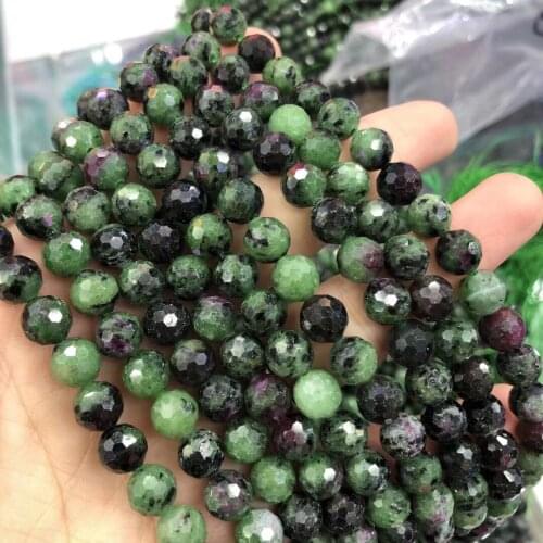 Natural Stone Red Green Epidote Zoisite Beads 8mm Faceted Loose Spacer Beads for Jewelry Making Bracelet Necklace Accessories