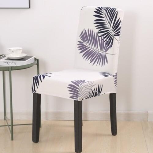 White Leaves Printed Anti-dirty Dining Chair Cover Seat Cover Elastic Stretch Chair Cover fundas para sillas de comedor
