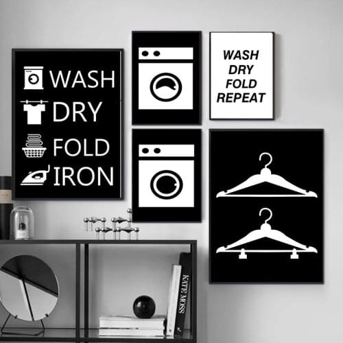 Washing Machine Black And White Laundry Wall Art Canvas Painting Nordic Posters And Prints Wall Pictures For Living Room Decor