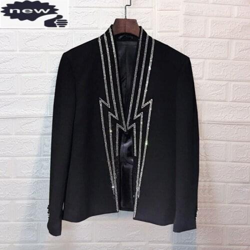 Designer Lightning Diamonds Blazer Men High Quality Single Button Casual Black Jacket Autumn New Long Sleeve Suit Coat S-2XL