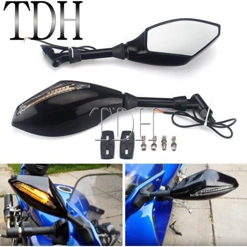 For Kawasaki Ninja 650 Honda CB Benelli 10mm Screw Motorcycle Street Bike Side Mirror Black LED Turn Signals Rearview Mirrors
