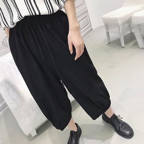 Homem solto harem pant panturrilha comprimento perna larga calças masculinas estilo japão pant