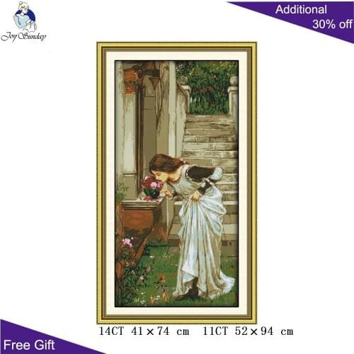 Joy Sunday Backyard Beauty Home Decoration R413 14CT 11CT Counted and Stamped Backyard Embroidery DIY Cross Stitch kits
